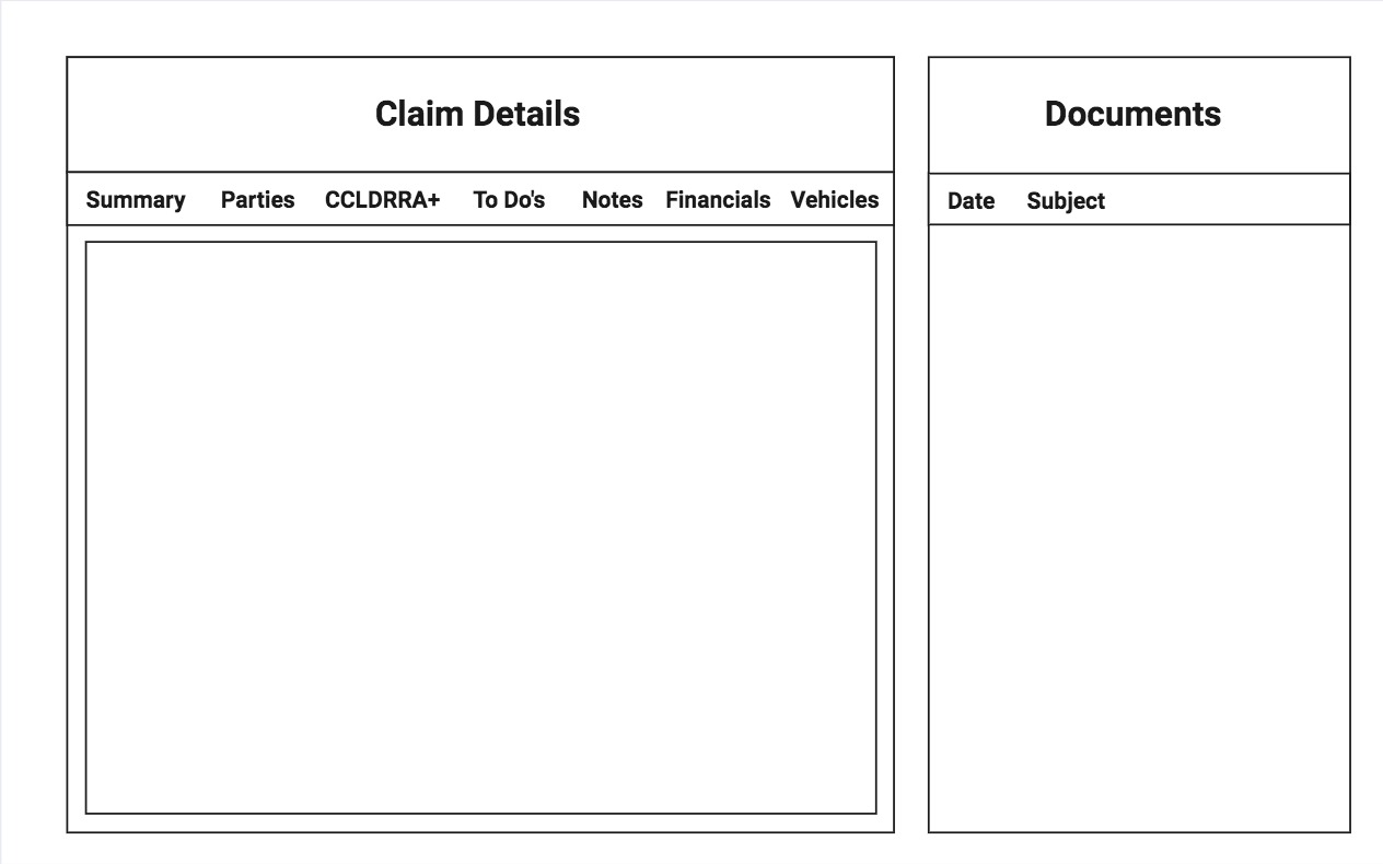 Sketch showing the finalized Claim Summary layout and Document panel