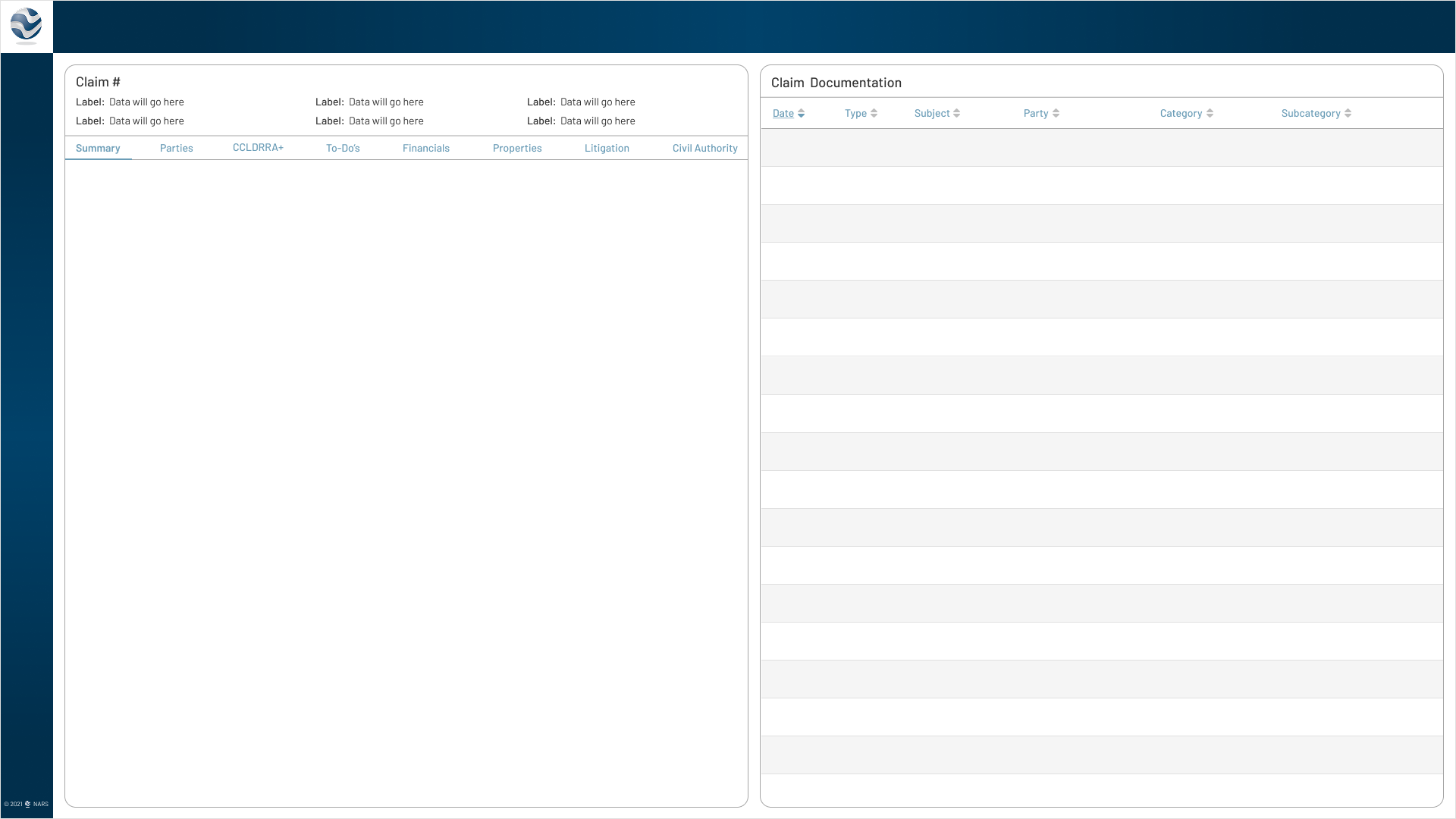 High-Fidelity Claim Summary Details Paired with a Documents List Wireframe