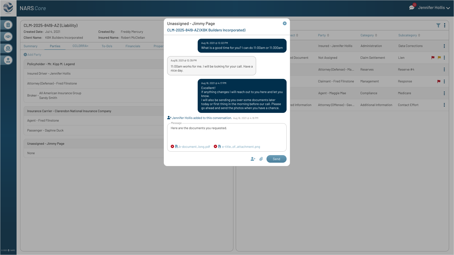 Documents Attached to Message — Users can remove documents if needed, for example, to correct a mistake
