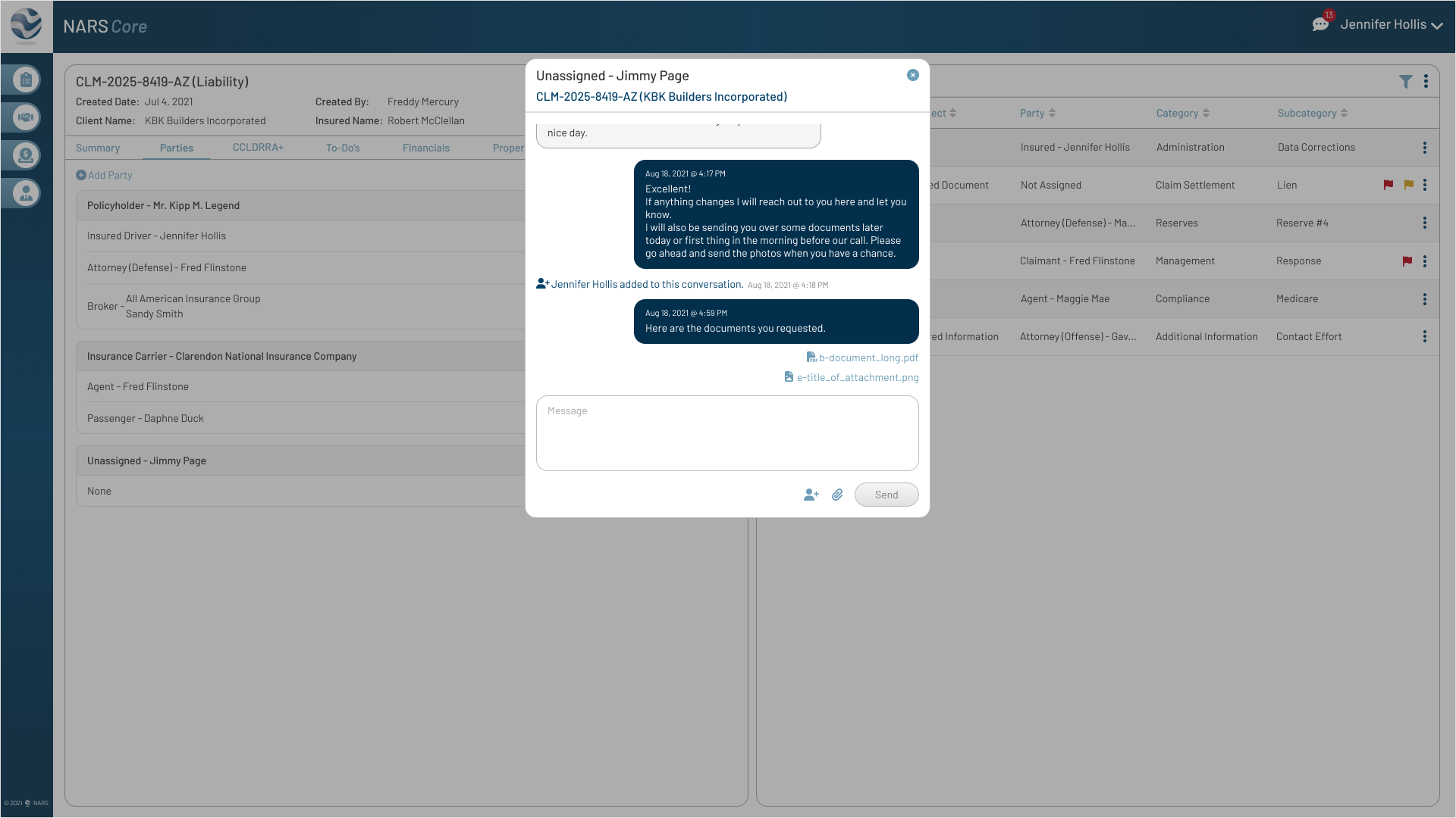 Documents Sent in Message — Keeps shared documents visible within the message history.