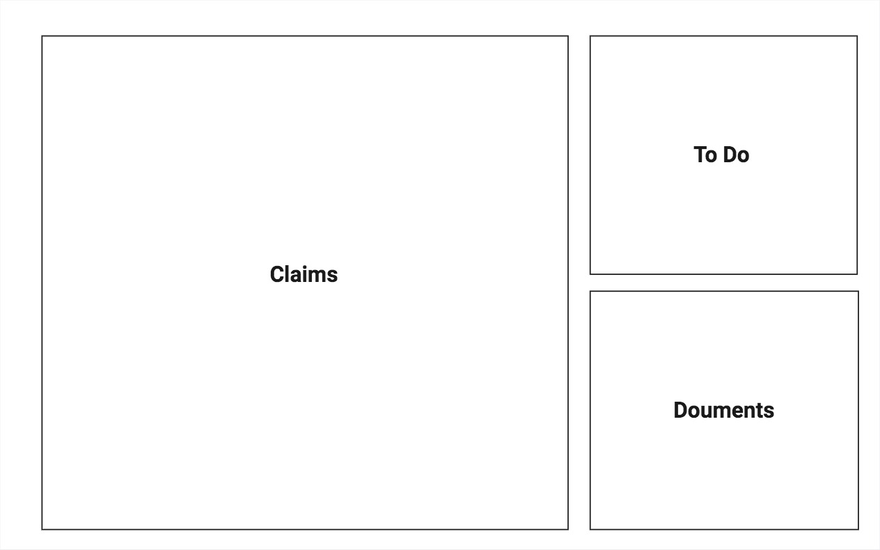 Sketch Option 1 showing Claims, To-Do's, and Documents on a combined dashboard-style layout