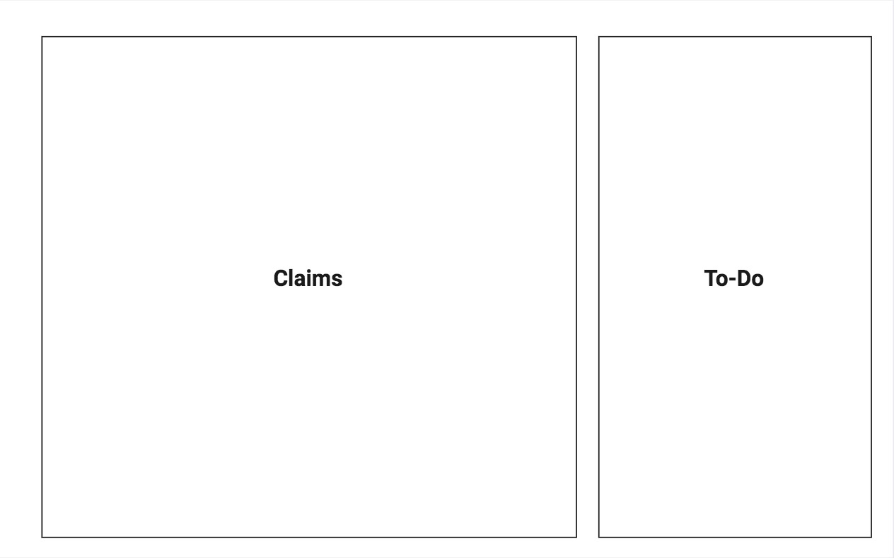 Final landing page sketch for Claims and To-Do layout